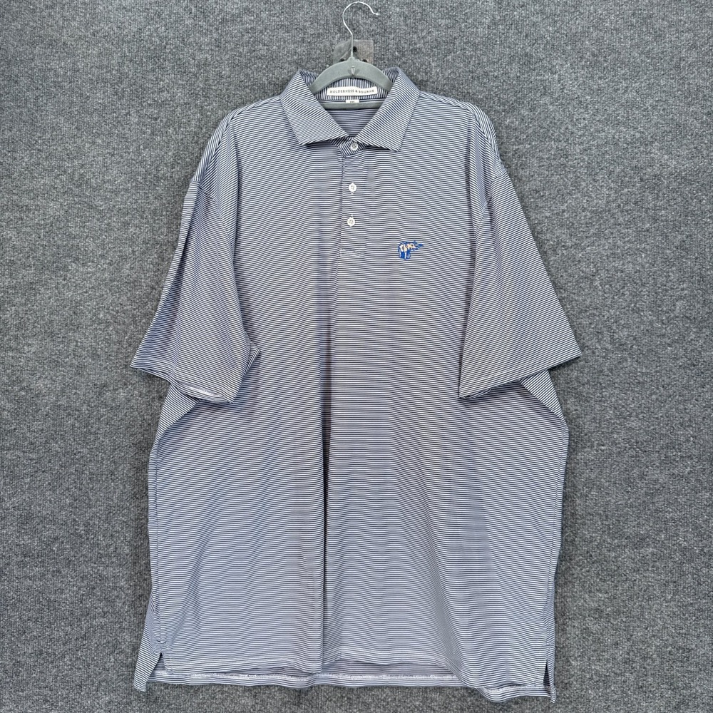 Holderness & Bourne Polo Shirt Mens XXL Blue Striped Elephant Logo Golf Stretch